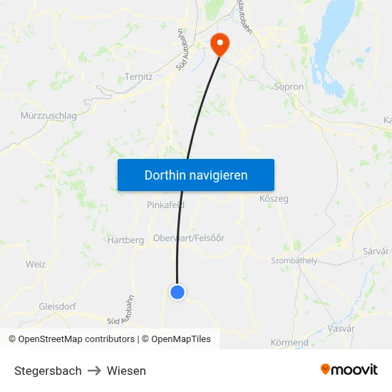 Stegersbach to Wiesen map
