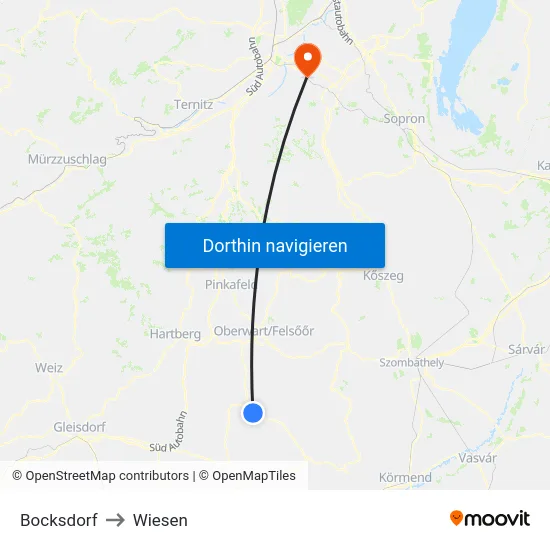 Bocksdorf to Wiesen map