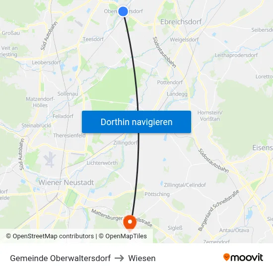 Gemeinde Oberwaltersdorf to Wiesen map