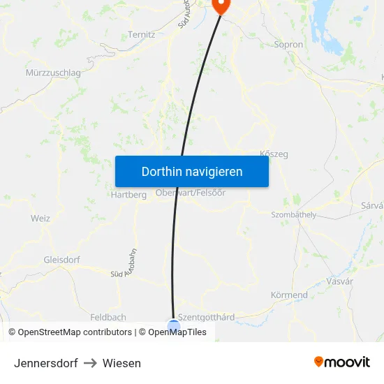 Jennersdorf to Wiesen map