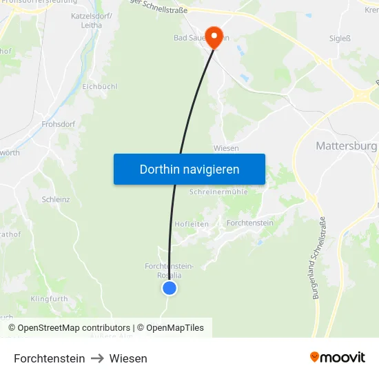 Forchtenstein to Wiesen map