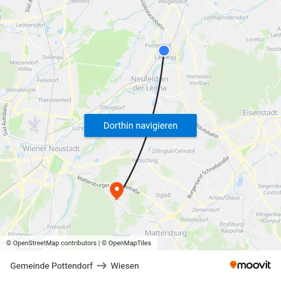 Gemeinde Pottendorf to Wiesen map