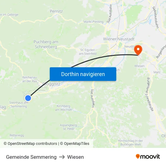 Gemeinde Semmering to Wiesen map