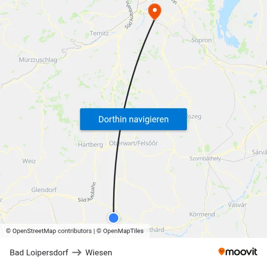 Bad Loipersdorf to Wiesen map