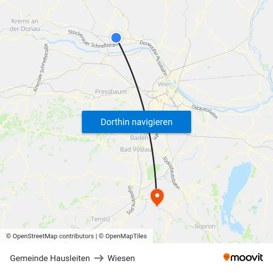 Gemeinde Hausleiten to Wiesen map