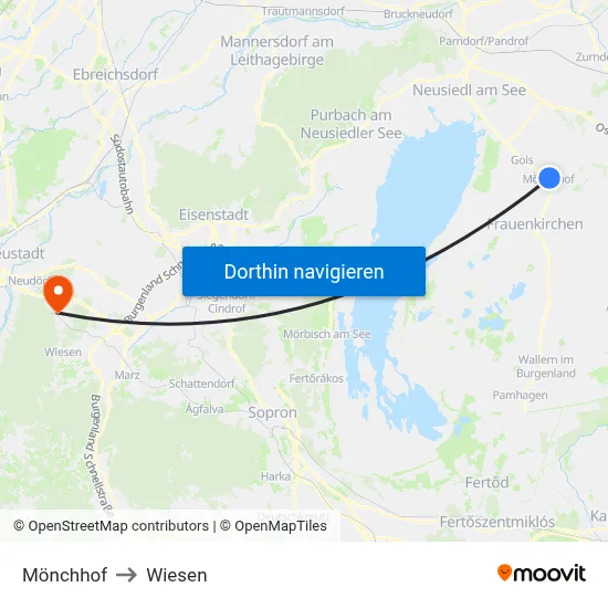 Mönchhof to Wiesen map