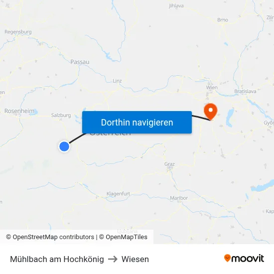 Mühlbach am Hochkönig to Wiesen map