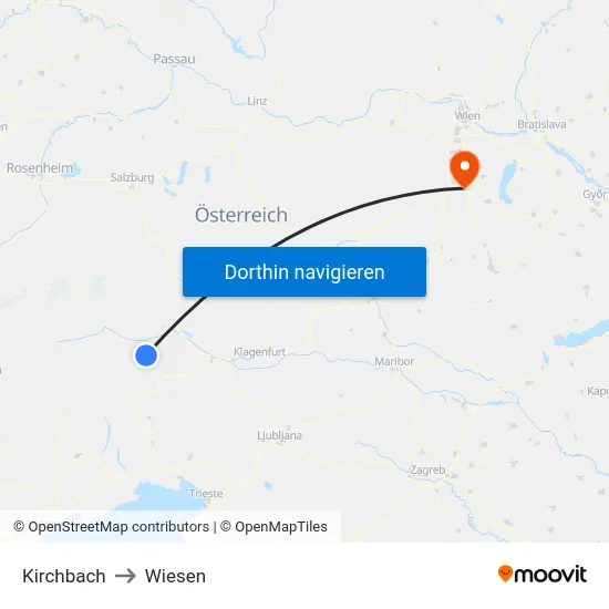 Kirchbach to Wiesen map