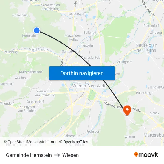 Gemeinde Hernstein to Wiesen map
