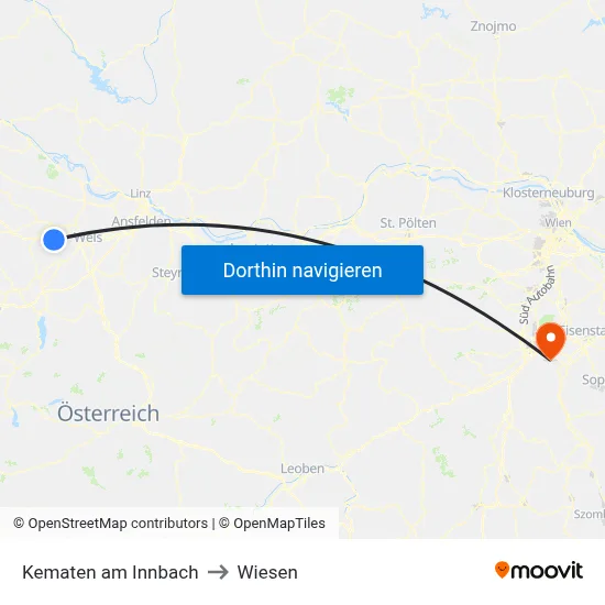 Kematen am Innbach to Wiesen map