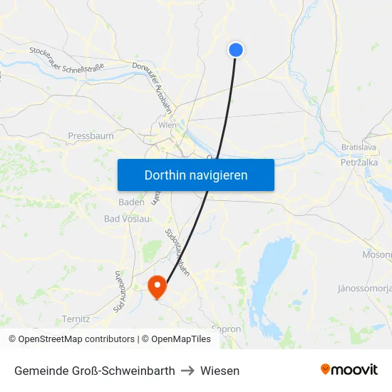 Gemeinde Groß-Schweinbarth to Wiesen map