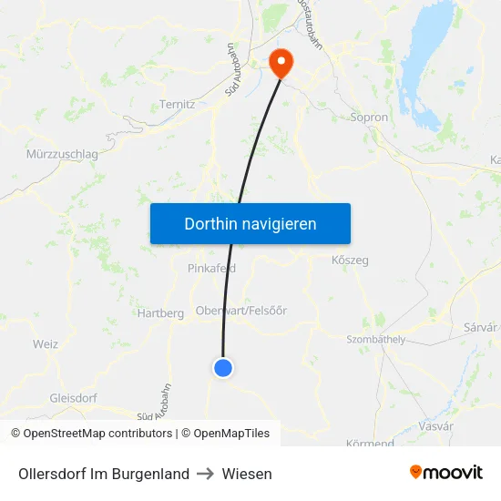 Ollersdorf Im Burgenland to Wiesen map