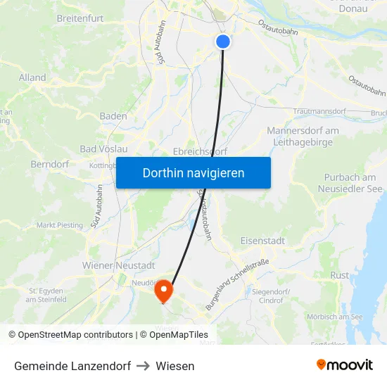 Gemeinde Lanzendorf to Wiesen map