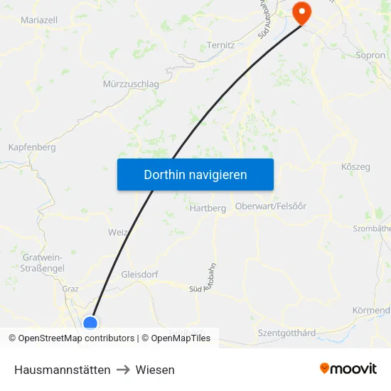 Hausmannstätten to Wiesen map