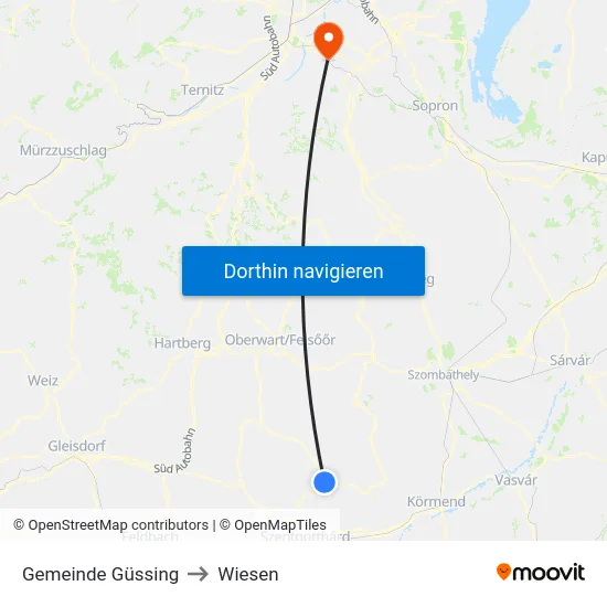 Gemeinde Güssing to Wiesen map