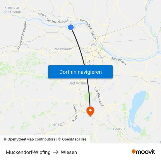 Muckendorf-Wipfing to Wiesen map