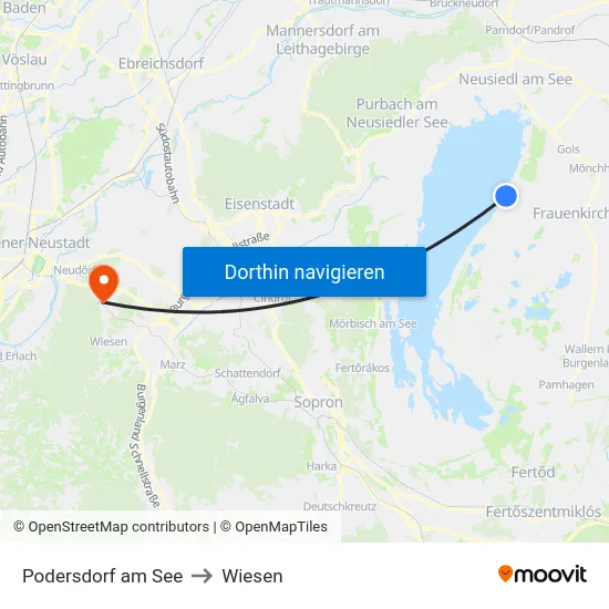 Podersdorf am See to Wiesen map