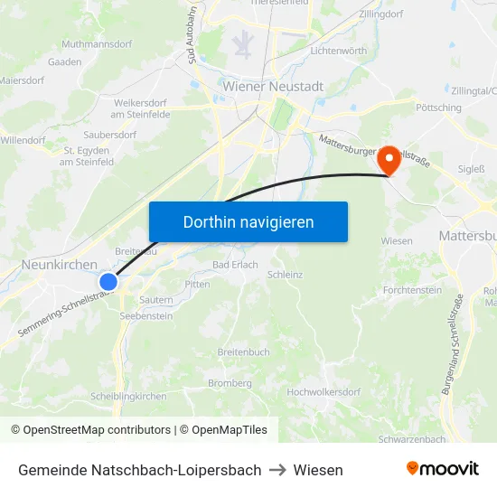 Gemeinde Natschbach-Loipersbach to Wiesen map