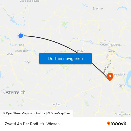 Zwettl An Der Rodl to Wiesen map