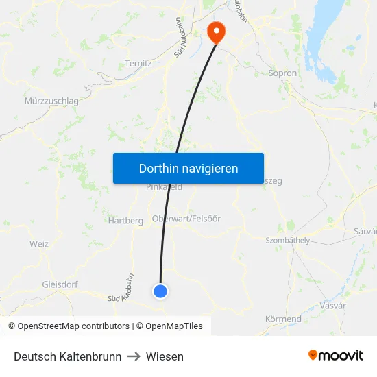 Deutsch Kaltenbrunn to Wiesen map