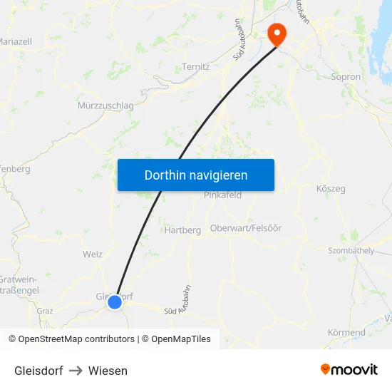 Gleisdorf to Wiesen map