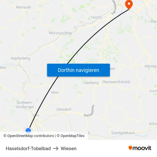 Haselsdorf-Tobelbad to Wiesen map