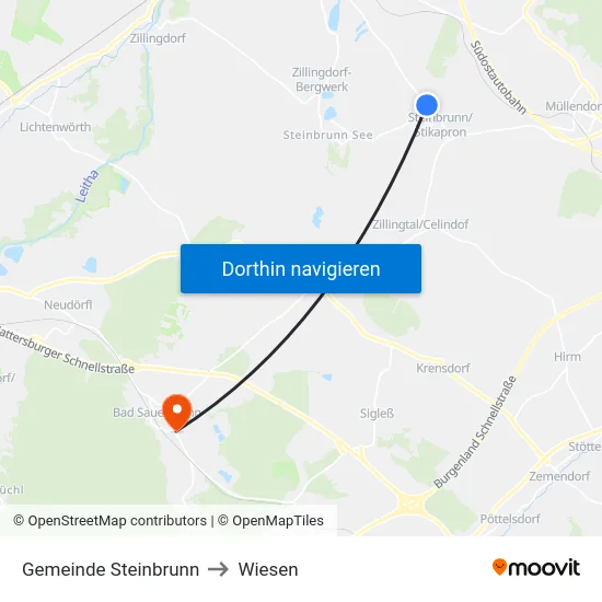 Gemeinde Steinbrunn to Wiesen map