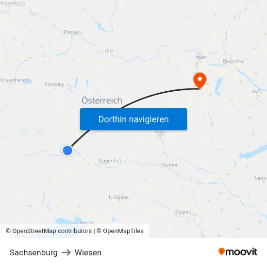 Sachsenburg to Wiesen map