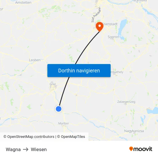 Wagna to Wiesen map