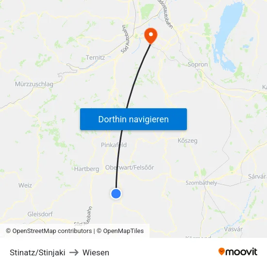 Stinatz/Stinjaki to Wiesen map