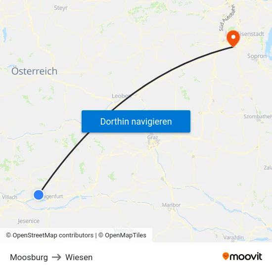 Moosburg to Wiesen map