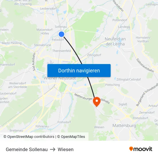 Gemeinde Sollenau to Wiesen map