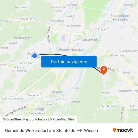 Gemeinde Weikersdorf am Steinfelde to Wiesen map