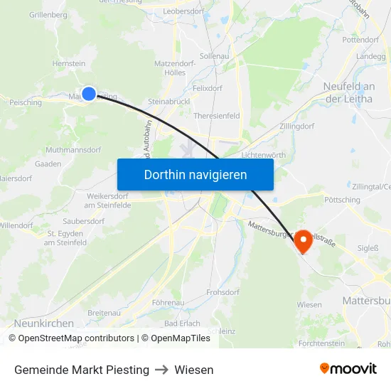 Gemeinde Markt Piesting to Wiesen map