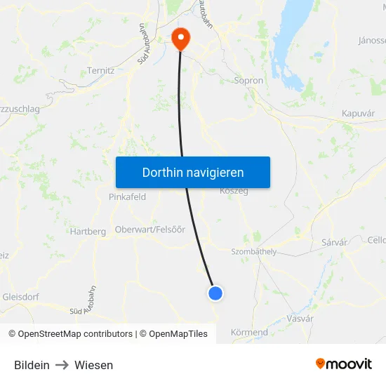 Bildein to Wiesen map