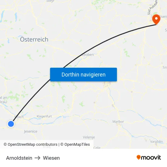 Arnoldstein to Wiesen map
