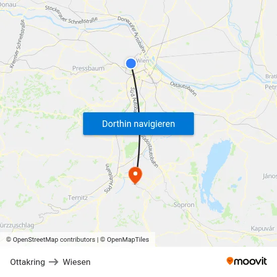 Ottakring to Wiesen map