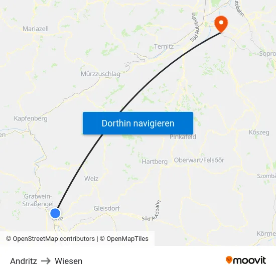 Andritz to Wiesen map