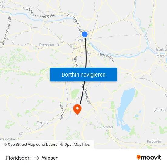 Floridsdorf to Wiesen map