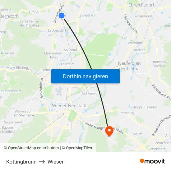 Kottingbrunn to Wiesen map