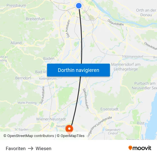 Favoriten to Wiesen map
