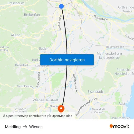 Meidling to Wiesen map