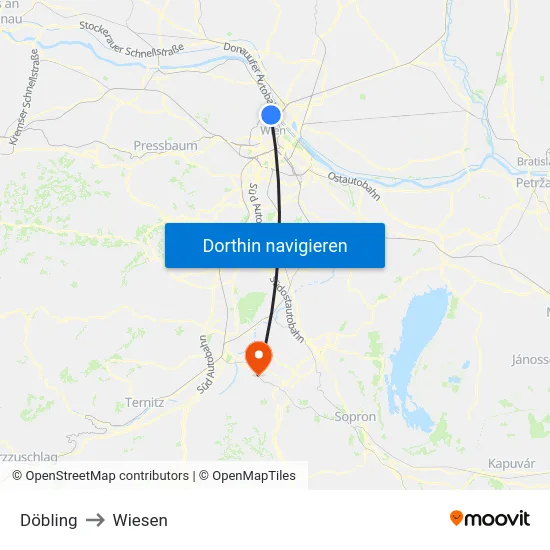 Döbling to Wiesen map