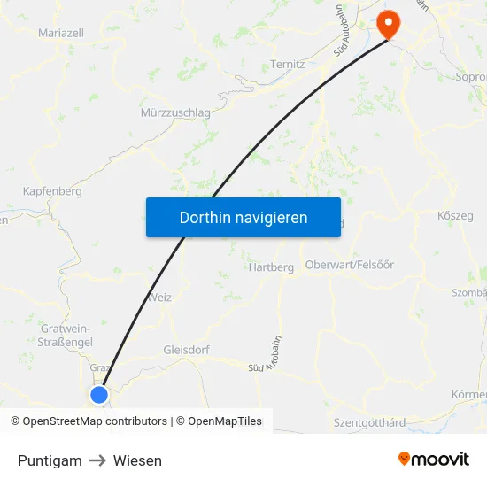 Puntigam to Wiesen map