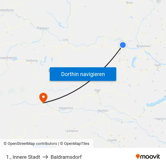 1., Innere Stadt to Baldramsdorf map