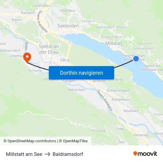Millstatt am See to Baldramsdorf map