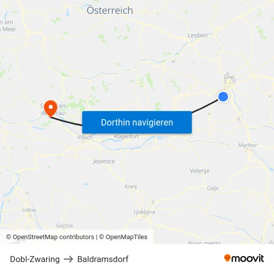 Dobl-Zwaring to Baldramsdorf map