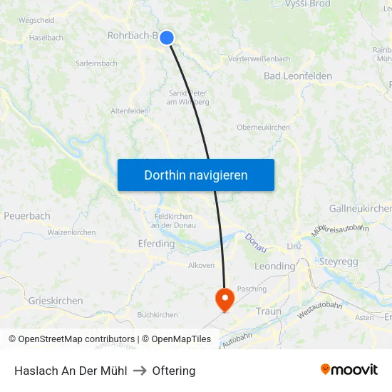 Haslach An Der Mühl to Oftering map