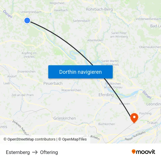 Esternberg to Oftering map