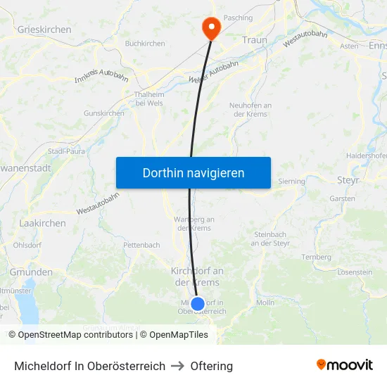 Micheldorf In Oberösterreich to Oftering map